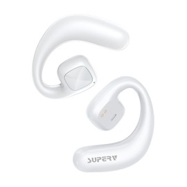 SUPERV Open Ear Headphones, Bluetooth 5.3 Wireless Earbuds with Earhooks,Fast Charging, Sweat Resistant, Digital Display Charging Case for Music, Game, Sport(White)