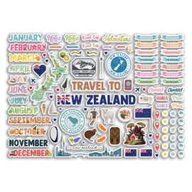 A4 Sticker Sheet New Zealand Landmarks Vinyl Stickers - Kiwi City Diary Travel Holiday Months Days Labels Scrapbook Journal #81389
