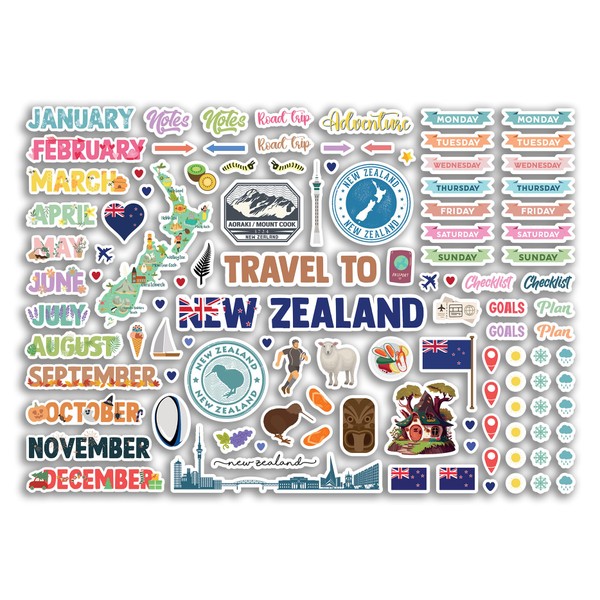 A4 Sticker Sheet New Zealand Landmarks Vinyl Stickers - Kiwi