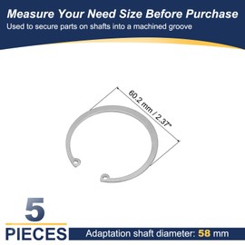PATIKIL 58mm ID Internal Retaining Rings, 5 Pcs E-Clip Snap Ring 304 Stainless Steel Internal Circlip for Automobile Valve Equipment Bearings