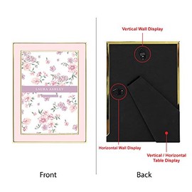 Laura Ashley - Marco de fotos esmaltado rosa de 5 x 7 pulgadas, borde de metal dorado con caballete, para encimera, encimera, exhibición de mesa, estantería, computadora, decoración de pared, galería de fotos