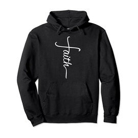 Faith Cross Handwriting Tattoo Style Pullover Hoodie