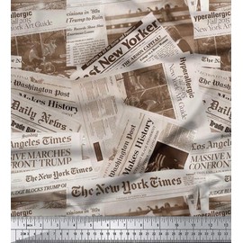Soimoi 58 Inches Wide Newspaper Print Cotton Poplin Fabric Sewing Material by The Yard-Gray