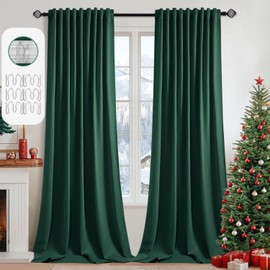 MIULEE Christmas Hunter Green Back Tab Blackout Curtain 96 Inch Long 2 Panels Set for Living Room Bedroom, Rod Pocket/Pinch Pleat Thermal Insulated Room Darkening Pleated Floor to Ceiling Drapes