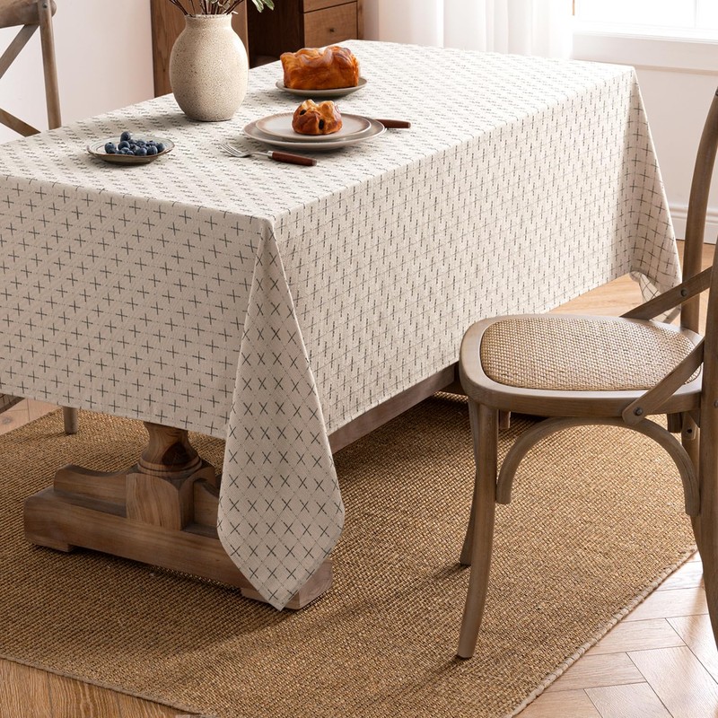 MIULEE Natural Beige Linen Table Cloth Rectangle Tablecloth Waterproof Spring