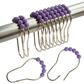 Shower Curtain Rings Hooks Decorative Acrylic Roller Balls Stainless Steel Heavy Duty for Bathroom Curtain (12pcs-Light Purple)