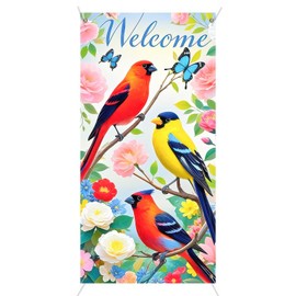 BlissYard Welcome Spring Door Cover Banner 71x35 Inch Hummingbird Door Banner Front Door Decorations Door Cover Sign Photo Background for Spring Porch Sign Indoor Outdoor Holiday Decor