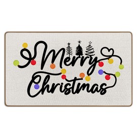 WTOGQ Merry Christmas Lights Door Mat, New Home Holiday Tree Welcome Mat, Winter Seasonal Front Door Mat Indoor Outside Entrance, Christmas Decorations Decor Doormats 17X29 Inch