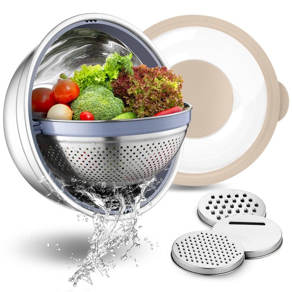 P&P CHEF 4-In-1 Stainless Steel Colander with Bowl Set, Rotatable