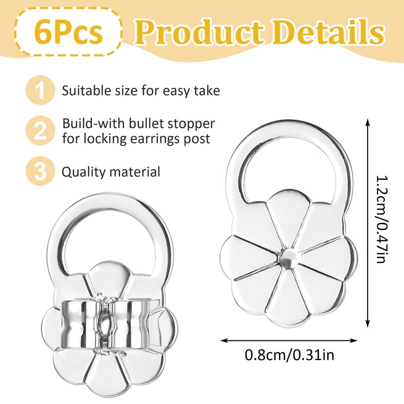 6PCS Earring Lifters Backs, Earring Backs for Droopy Ears Adjustable