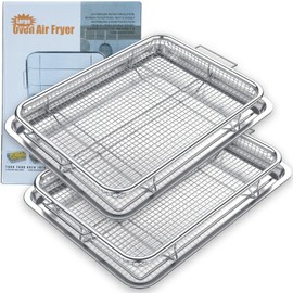 2 Pack Air Fryer Basket for Oven, 15.6"x11.6" Large Air Fryer Basket and Tray Nonstick Stainless Steel Oven Air Fryer Pan Rack for Cooking Baking and Broiling