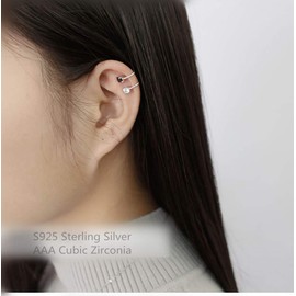 Sterling Silver Cubic Zirconia Cartilage Clip on Earrings for Women Girls 18K Platinum Plated Cuffs Crawler Climer Open Hoop CZ Stud Earrings Non Pierced Fashion Minimalist Jewelry (black diamond)