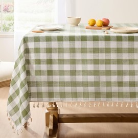 Softalker Spring Checkered Tablecloth Rectangle, Heavy Weight Cotton Gingham Boho Table Cloth with Tassel, Wrinkle Free Buffalo Plaid Table Cover for Dining/Party/Outdoor - 55 x 70 Inch, Sage Green