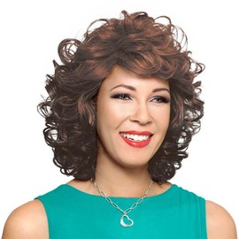 Helena Wig Color FS4/30 Foxy Silver Wigs Medium Length Bouncy Curls Synthetic Wispy Bangs African American Tousled Volume Bundle Hairloss Booklet, Comb