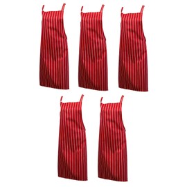 Zukeo Chef Pack of 5 Professional Woven Stripe Cotton Butchers Kitchen Apron - No Pocket (Red)