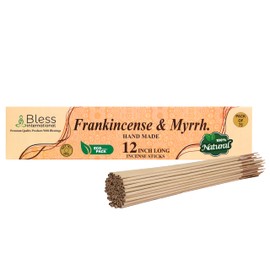 Bless-International-Frankincense-and-Myrrh 100%-Natural-Handmade-Incense-Sticks Organic-Chemicals-Free-for-Relaxation-Positivity-Yoga-Meditation 12-Inches-1-Hour-Plus-Burning-Time-75-Sticks-200-GM
