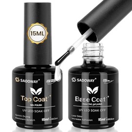 SADOWAY Gel Polish 2 piezas 15ml: No Wipe Gel Top Coat y Base Coat Set - Juego de capa superior y capa base de gel, Lámpara LED Soak Off Capa Superior