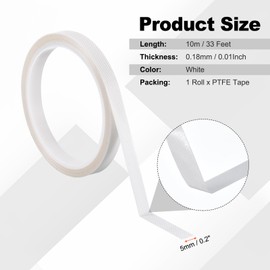 PATIKIL Heat Resistant Tape, 0.2 Inch x 33 Feet High Temperature Tape PTFE Adhesive High Heat Tape Waterproof for Vacuum Sealer Machine Insulation Protection, White, 0.18mm Thick