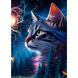 GDYEEH Forest Cat Diamond Painting Adults, 5D Kitten Diamond Art Pictures Beginners, DIY Fantasy Round Full Drill Diamond Painting Embroidery Cross Stitch Gifts Home Wall Decor 30 x 40 cm