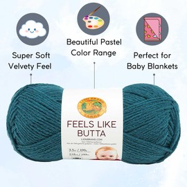 Lion Brand Knitting Yarn Feels Like Butta Teal 3-Skein Factory Pack (Same Dye Lot) 215-178 Bundle with 1 Black Project Bag