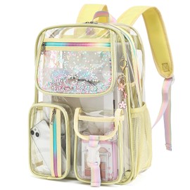 Clear Backpack for Girls Women, School Bookbag Heavy Duty See Through Backpacks (Light Yellow)