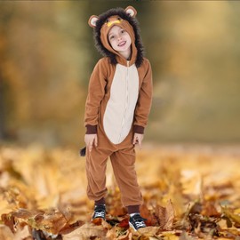 Leadtex Kids Lion Oneise Costume, Lion Animal Jumpsuit for Unisex Boys and Girls, Animal Themed Party Outfit for Children S 4-6