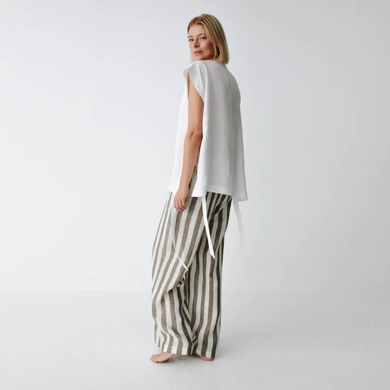 Seaside Tones Linen Pant - Brown Stripe, Medium