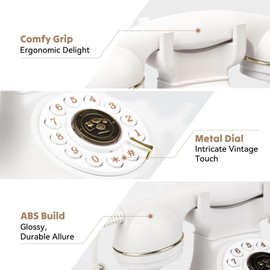 Retro Landline Telephone, Classic Corded Desk Phone, Vintage Old Fashioned Dial Button Phone with Redial Function for Home Office