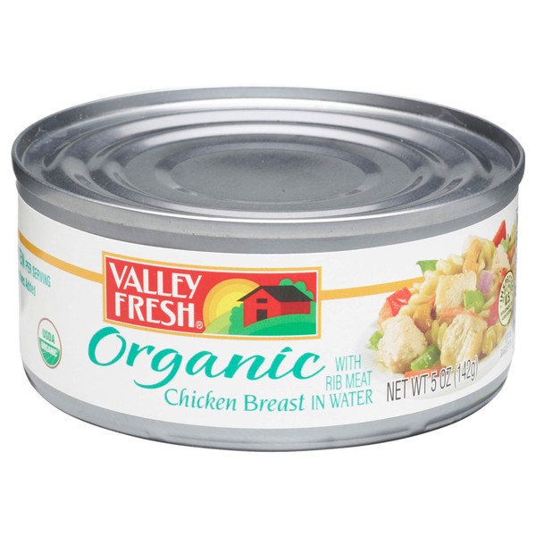Valley Fresh Organic Canned Chicken Breast with Rib Meat in Water, 5 Ounce (Pack of 4)