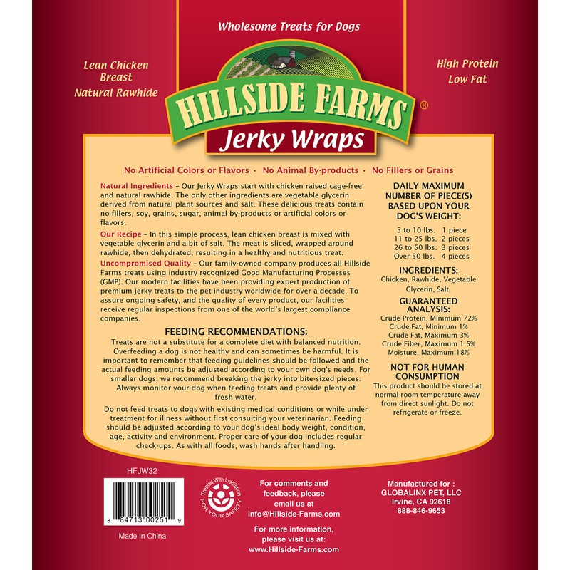 Hillside Farms Chicken And Rawhide Jerky Wraps Premium Dog Treats,
