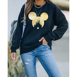 kecukqay Magic Kingdom Sweatshirts For Women Colorful Castle Fairy Graphic Sweatshirt Holiday Vacation Pullover Navy Blue