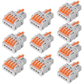 AITRIP 10Pcs Lever Wire Connectors, DIY Mini Quick Terminal Block Compact Splice Electrical Connectors, 1 in 4 Out 24-12 AWG