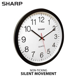 Sharp Wall Clock – Black, Silent Non Ticking 14 Inch Quality Quartz Battery Operated Round Easy to Read Home/Kitchen/Office/Classroom/School Clocks, Sweep Movement