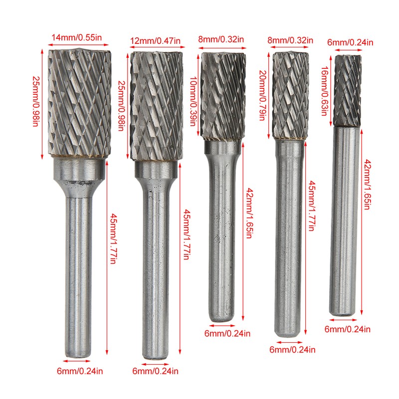 Double Cut Carbide Burrs Rotary Files Set 6mm Shank for