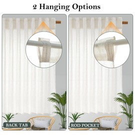 CAGOLILY Natural Sheer Curtains 63 Inch,Faux Linen Sheer Curtains Window Privacy with Rod Pocket Back Tab 2 Panels,Soft Thick Linen Textured Window Linen Drapes for Farmhouse/Living Room/Bedroom