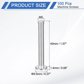 uxcell M9.5-0.8 x 40mm 100Pcs Flat Round Head Screws 304 Stainless Steel Phillips Drive Machine Screws Hardware Fastener for Furniture Connection