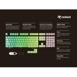 Ranked Pudding PBT Keycaps | 112 Double Shot Translucent ANSI US & ISO Layout | OEM Profile for RGB Mechanical Gaming Keyboard (Pistachio)