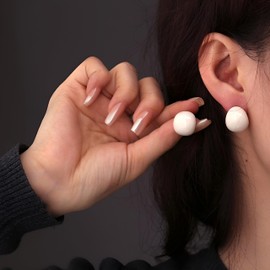 Women's Resin Half Round Earrings, 18K Gold Plated Resin Hoop Earrings, Lightweight Hollow Open Earrings, white Hypoallergenic Vintage Fashion Jewelry Gift