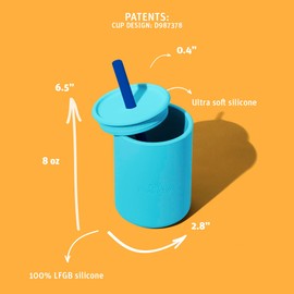 Avanchy Silicone Training Sippy Cup with Straw Lid – For Babies 6+ Months to Toddlers 1 Year Old – 8 oz Infant Water Cup for Baby Led Weaning, Orange