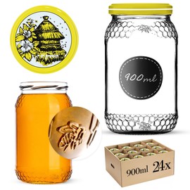 KADAX Honey Jars, 900 ml, Preserving Jars with Fi82 mm Screw Lid, Jam Jars, Screw Jars, Preserving Jars (Beehive, Pack of 24)