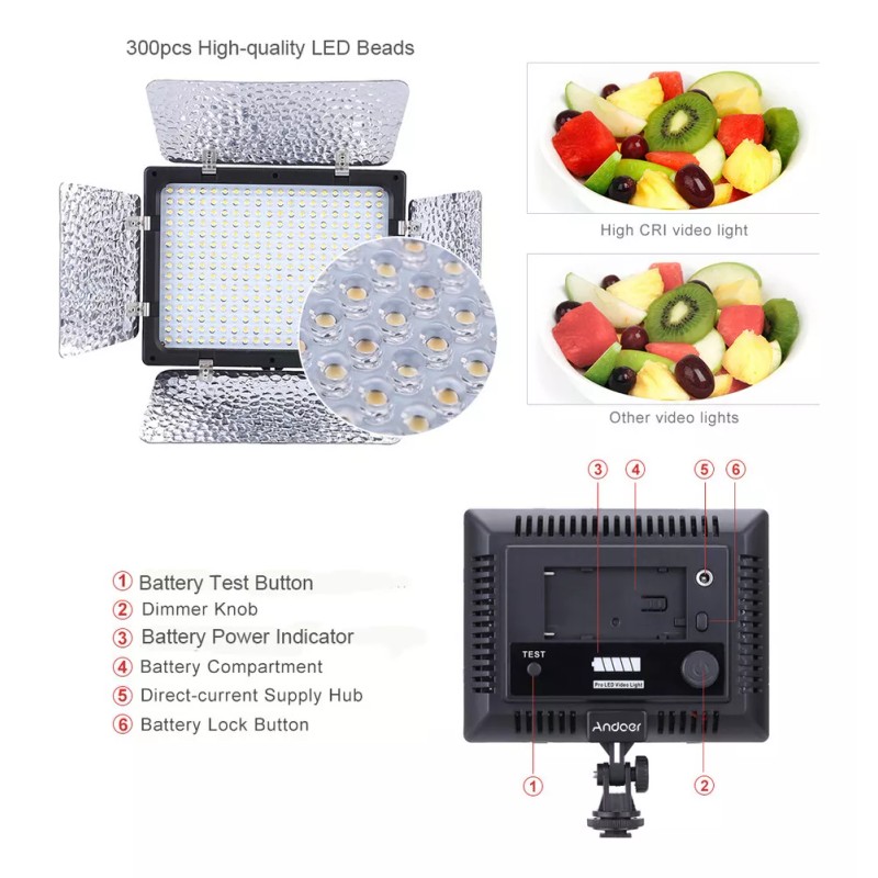 generic Panel De Lámpara Andoer W300 Para Fotografía De Vídeo,