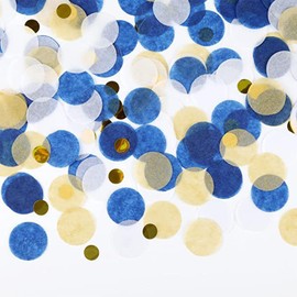 Bailinks Mixed Colorful Confetti 50g,5000 Pcs, Heart & Round Sequins for Confetti Balloons, Wedding, Birthday Party Decor, Biodegradable Papers, Table Decorations Filling (Gold Blue and White)