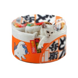 Ramen Cute Cat Bed Noodle for Indoor Cat Dog House Calming Cat Beds Cute and Comfortable Pet Cat House Detachable Multifunctional Soft Pet Bed Suitable for Small Cats and Dogs beds Washable（ M Orange