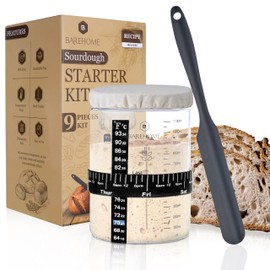 Sourdough Starter Jar Kit, Large Capacity 35 oz Jar, Metal Lid, Thermometer, Spatula, Tracking Band, Dough Whisk, Sourdough Starter Kit Beginners & Professionals