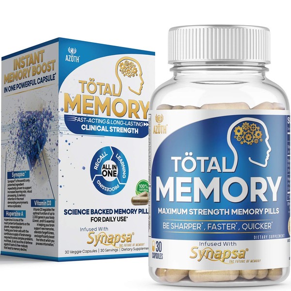 azoth Advanced Memory Formula - #1 Rated Brain Booster & Memory Supplement for Brain (30 Count Nootropic Brain Supplement with Vitamin D3, Bacopa Monnieri, and Huperzine A)