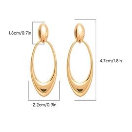 Geometric Circle Oval Stud Earrings 18K Gold Women's Hollow Big Hoop Drop Earrings (Gold)