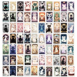 78 Packs Cat Tarot Card Stickers Water Bottles Laptop Phone Motorcycle Computer Guitar Skateboard Hydroflasks Tarot Vinyl Sticker Waterproof Aesthetic Trendy Decals for Teens Girls Adults