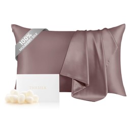 THXSILK Natural 100% Mulberry Silk Pillowcase for Hair and Skin, Standard Size 20"x26" Silk Pillow Case, Soft Smooth Cooling Premium Grade 6A+ Silk Pillow Cover with Zipper(Purple, 1pc)