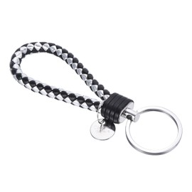 PATIKIL Braided Leather Keychain with Stainless Steel Key Ring Sleeve, PU Woven Wristlet Lanyard Strap Fob Keyring Holder for Car Bag Wallet Pendant, Black Silver