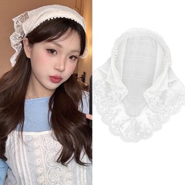 Pañuelo para El Cabello, Diadema para Mujeres y Niñas, Pañuelo de Encaje Blanco, Diadema Suave, Coberturas para La Cabeza, Pañuelo Triangular Bohemio, Turbante, Antideslizante, Bufandas para El